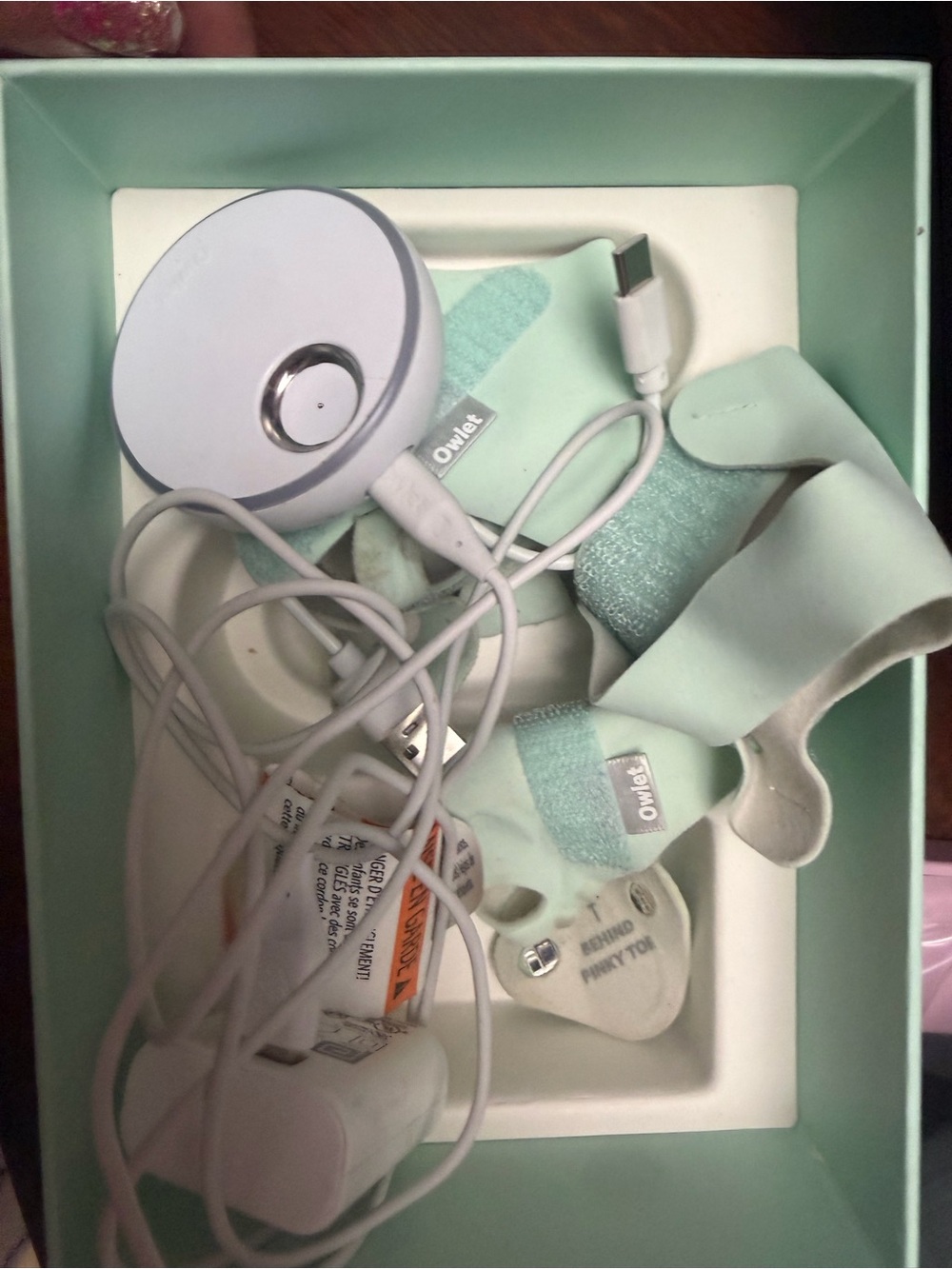 Mint Green Smart Sock Charging Base and Cables